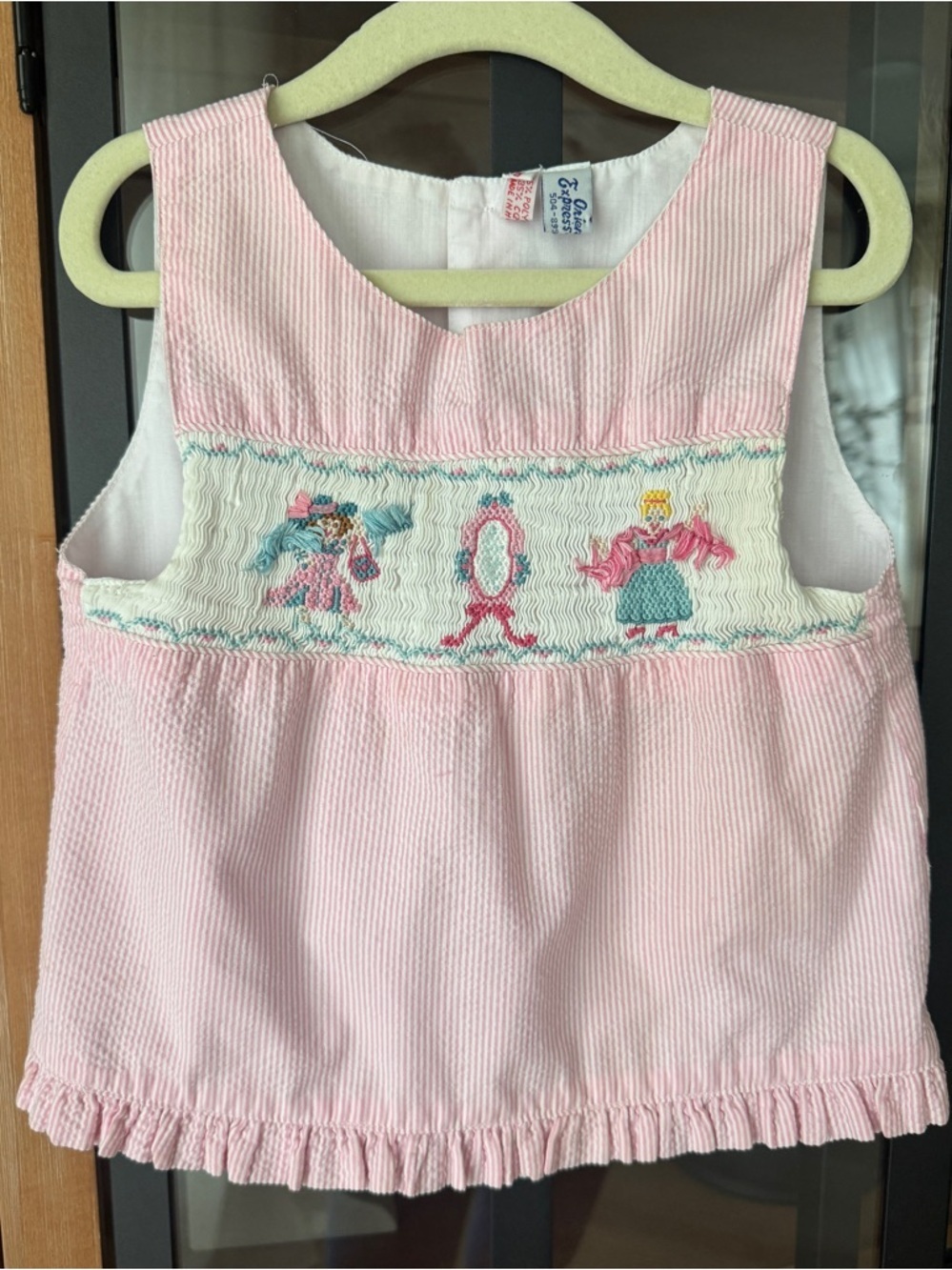 Vintage smocked top toddler girl ruffle gingham dressup fashionista embroidered